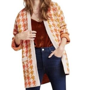 Anthropologie Orange and Cream Houndstooth Cardigan